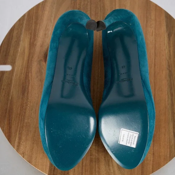 Yves Saint Laurent YSL Tribute Teal Blue Suede Peep Toe Platform Pumps Heels 41 - Picture 6 of 10